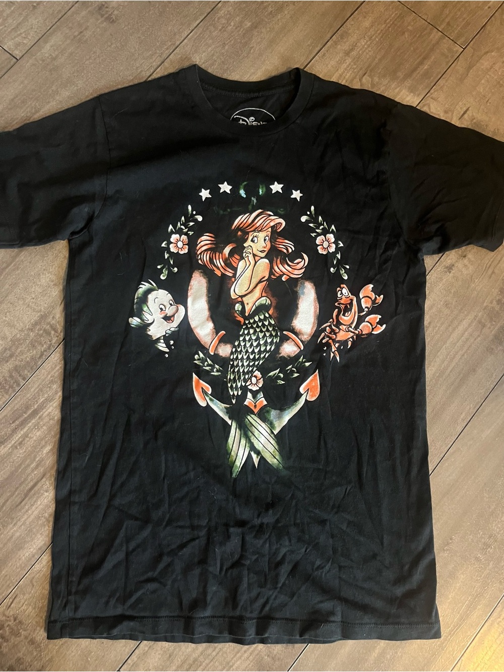 Disney Black Ariel & Friends Graphic Tee with Orange and Green Accents